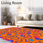 Playful Orange Blue Pink Abstract Swirls Rug