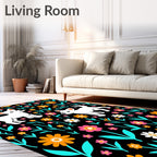 Playful White Dogs Floral Bloom Rug