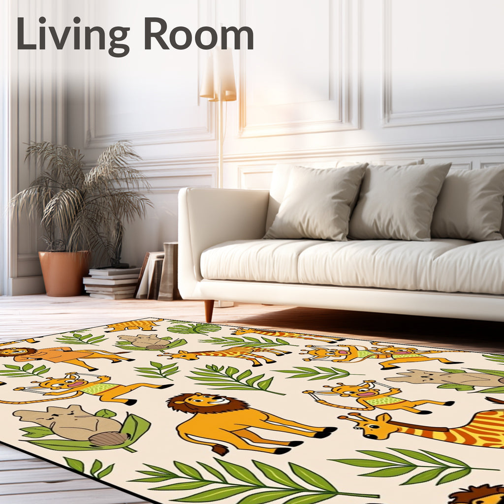 Whimsical Safari Animals and Foliage Rug