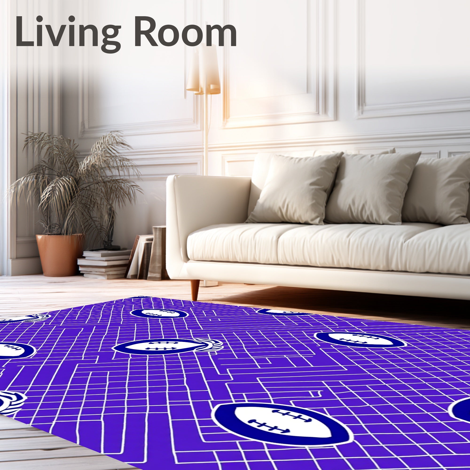 Royal Blue Football Geometric Grid Rug