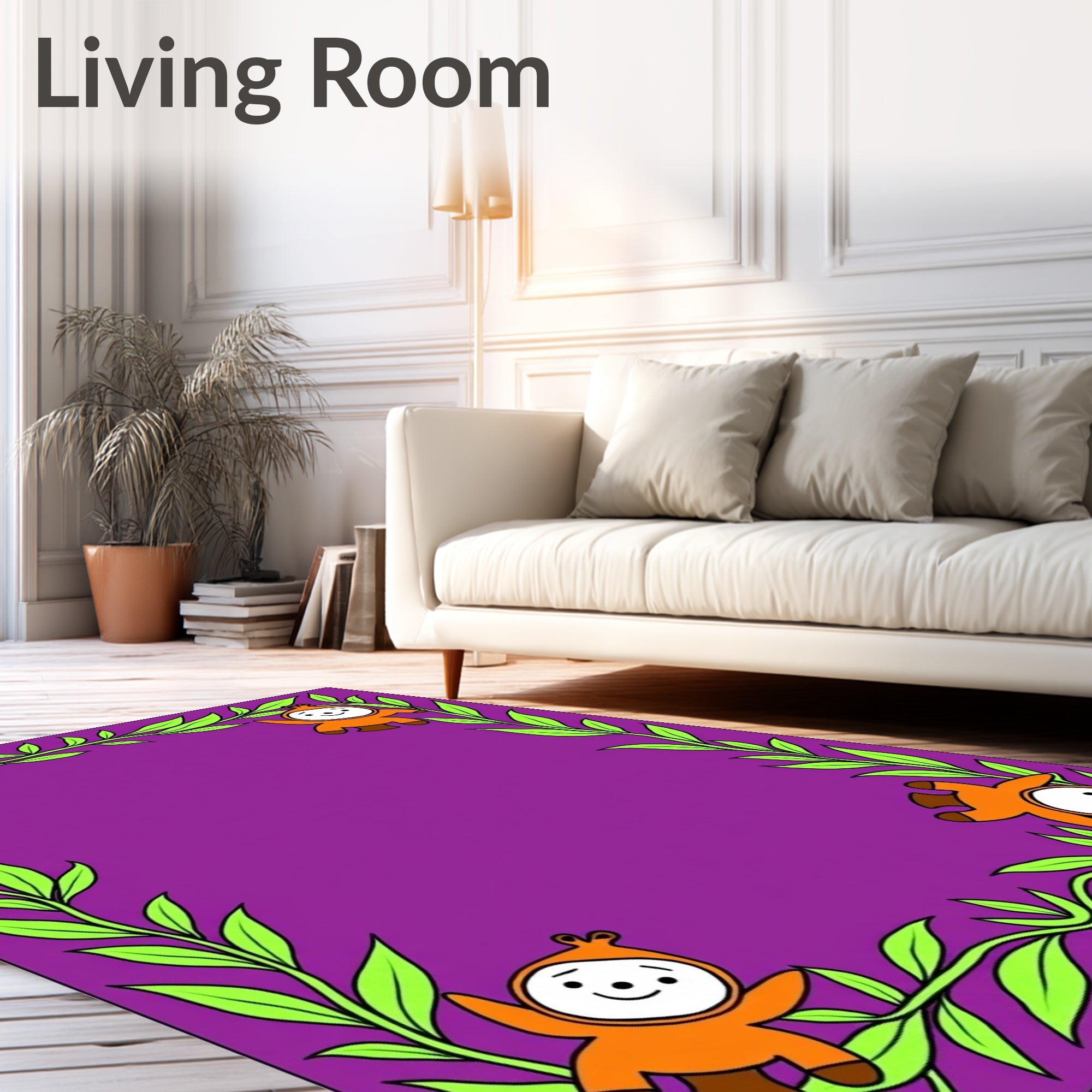 Playful orange characters vine border Rug