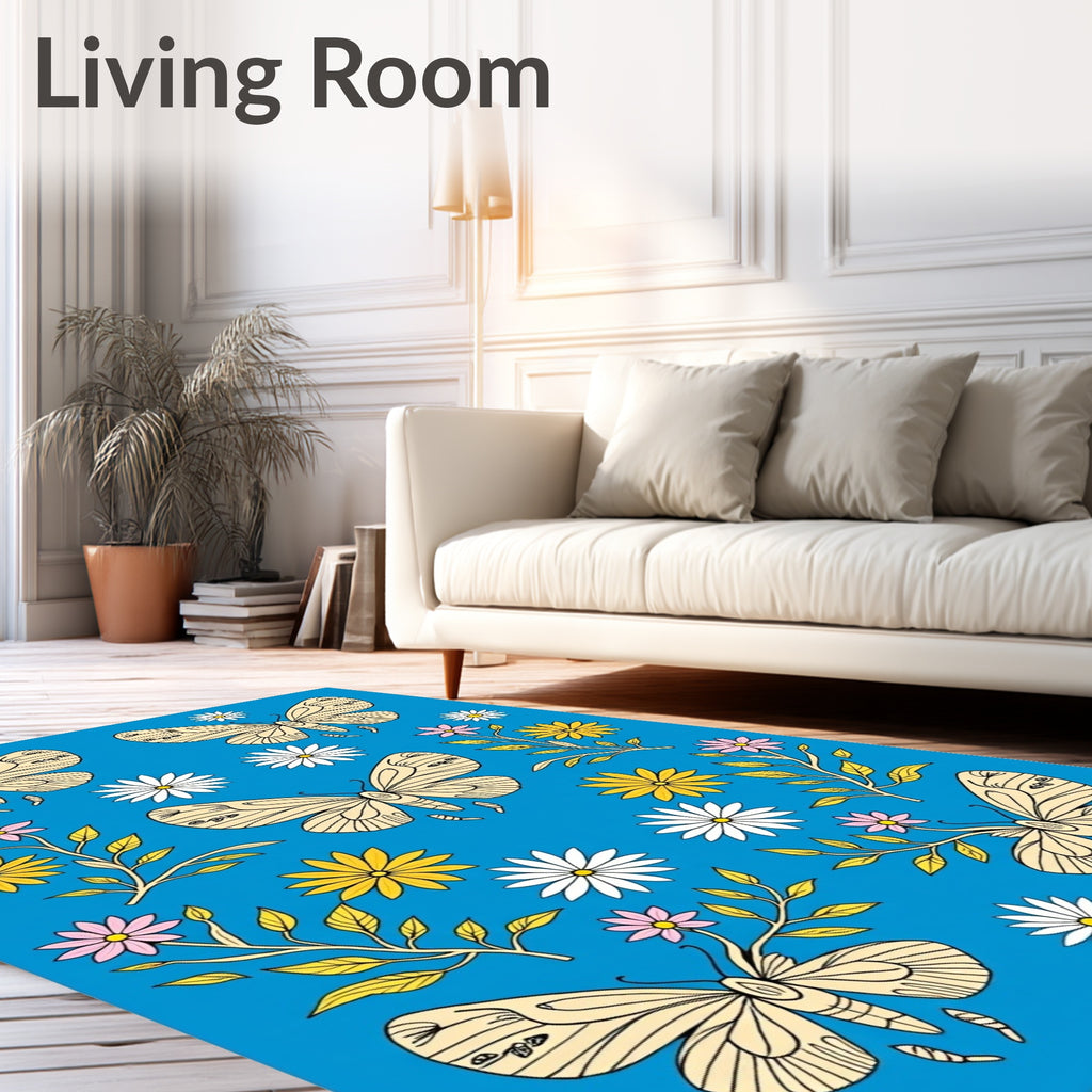Golden Butterflies Pink Yellow Flower Garden Rug
