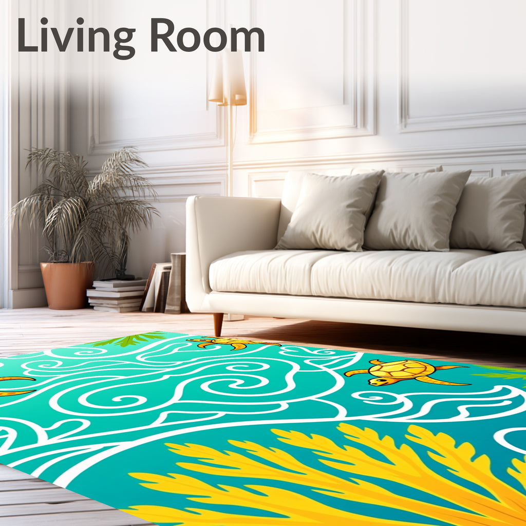 Golden Turtles Ocean Swirls Coral Rug