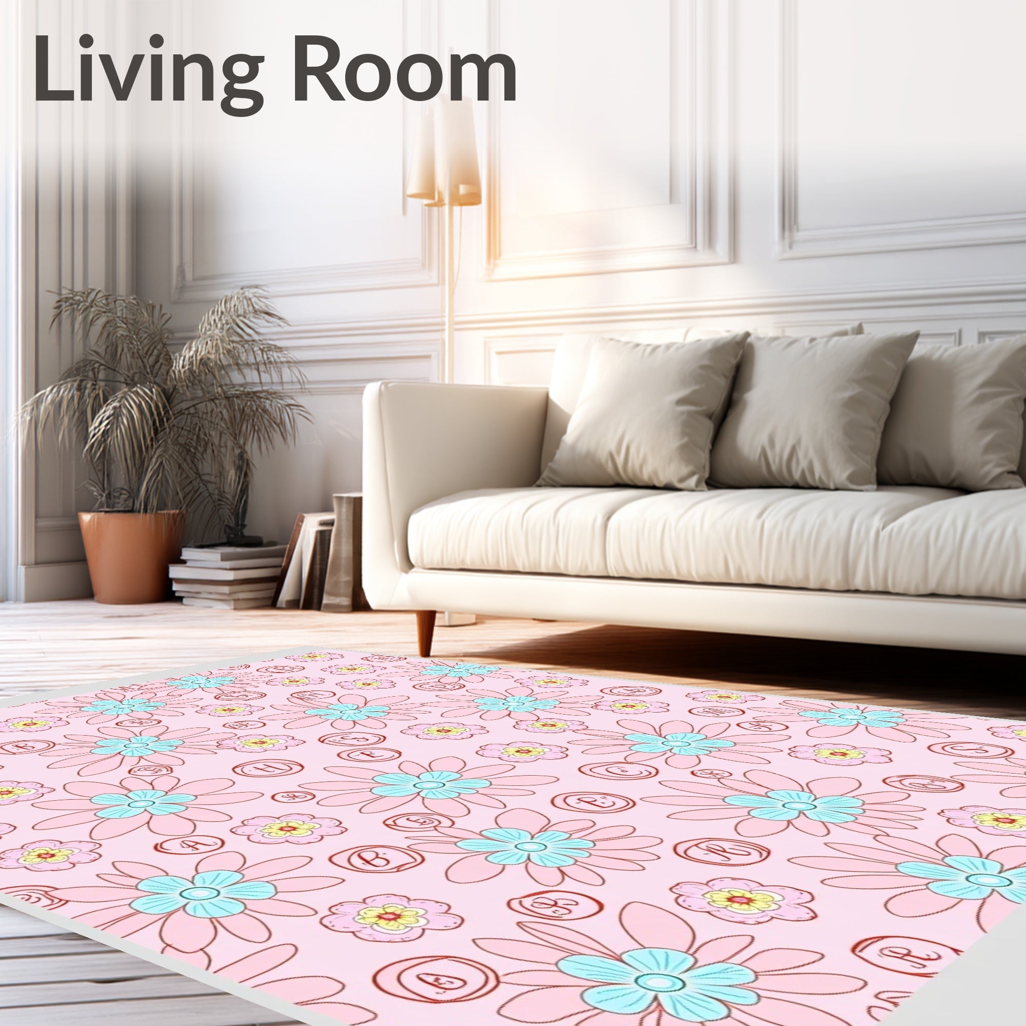 Pink Floral Blooms With Letters Rug
