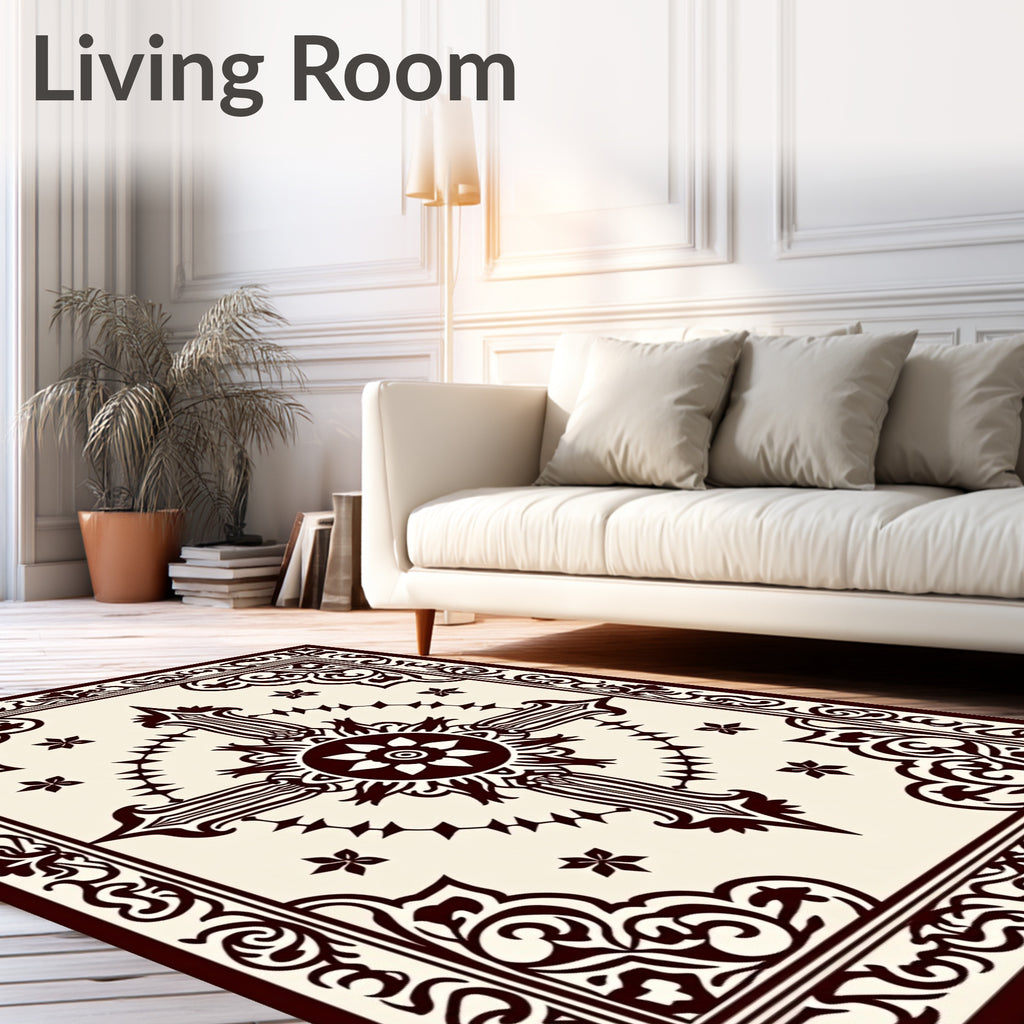Dark Crimson Ornamental Medallion Frame Rug
