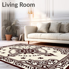Dark Crimson Ornamental Medallion Frame Rug