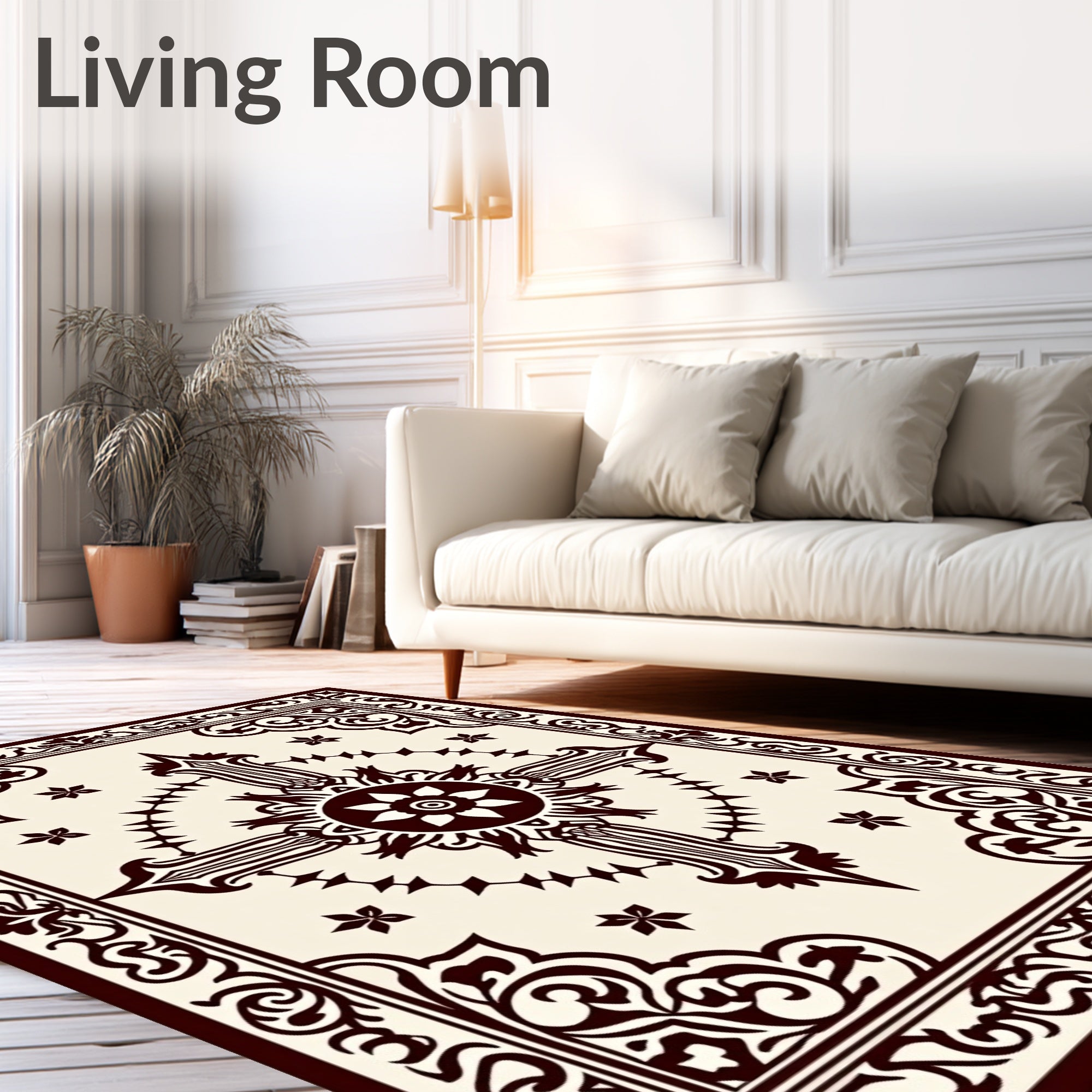 Dark Crimson Ornamental Medallion Frame Rug