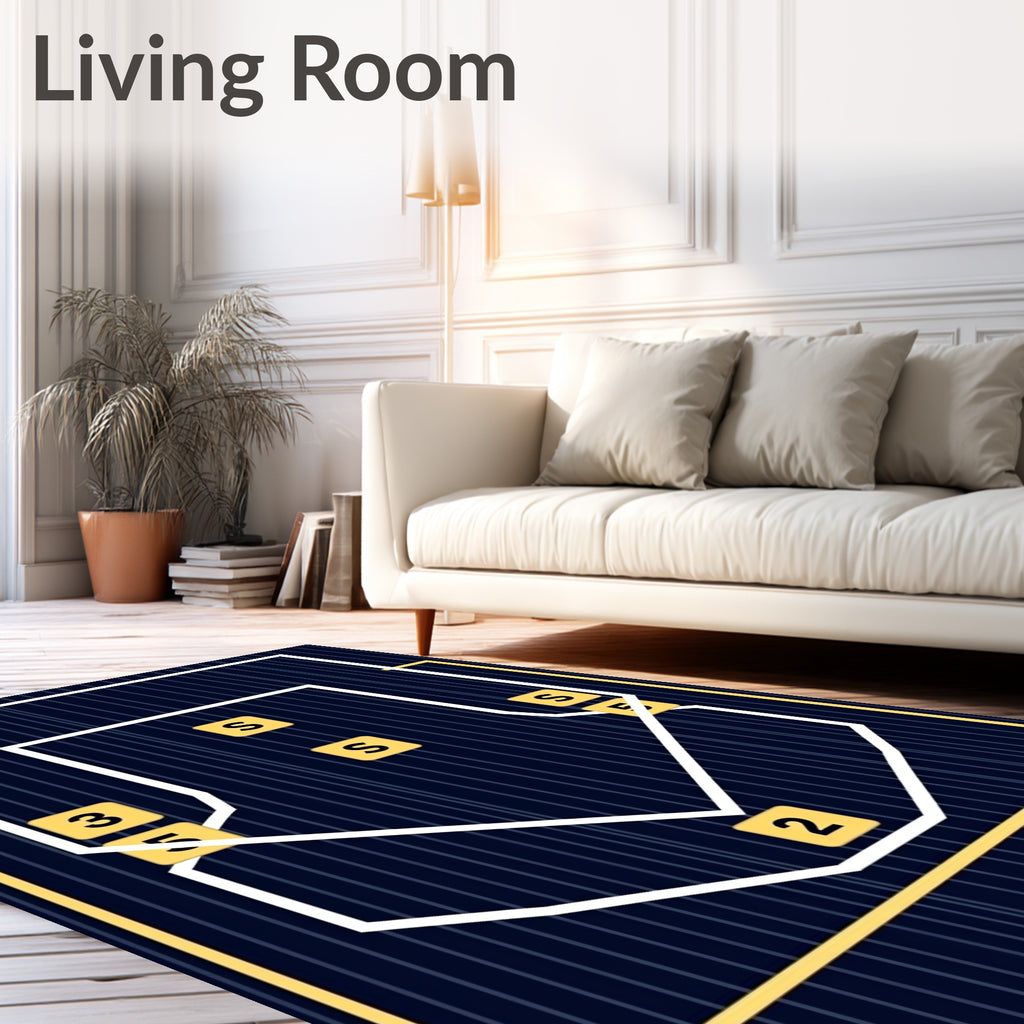 Dark Blue Geometric Lined Abstract Rug