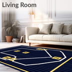 Dark Blue Geometric Lined Abstract Rug