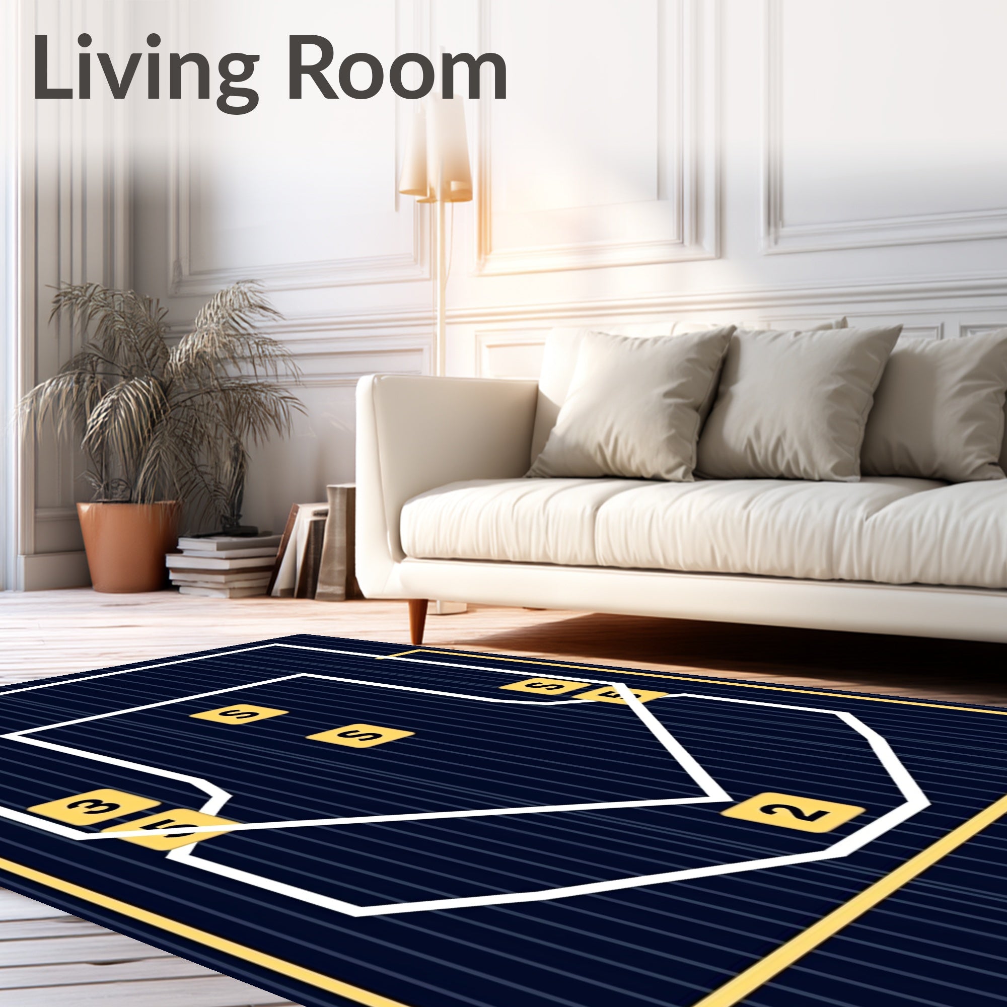 Dark Blue Geometric Lined Abstract Rug