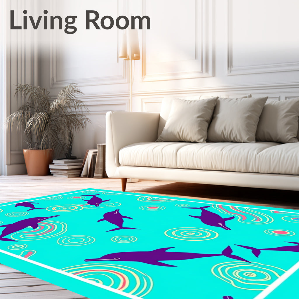 Deep Blue Dolphin Swirls Rug