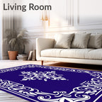 Deep Blue White Scroll Symmetry Rug