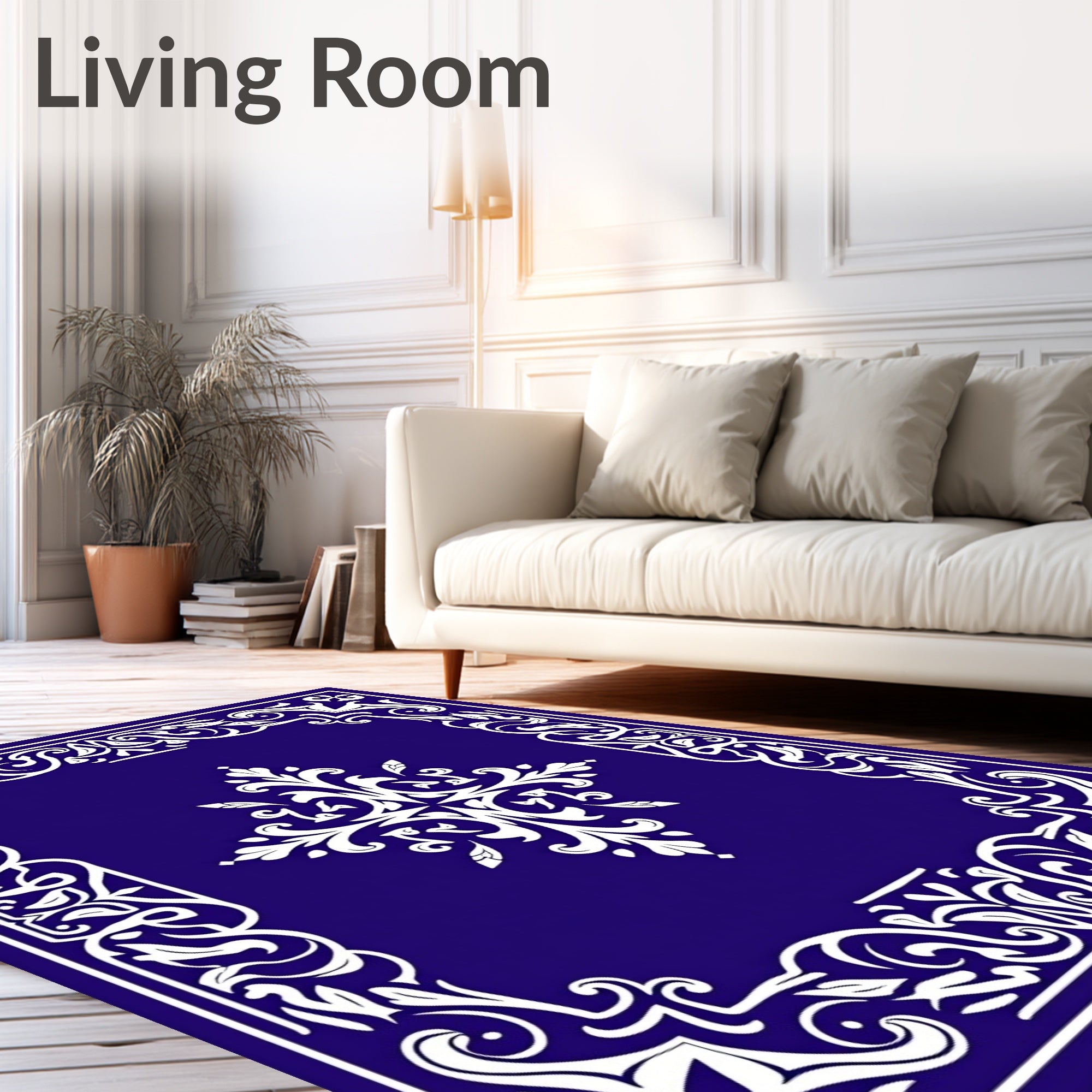 Deep Blue White Scroll Symmetry Rug