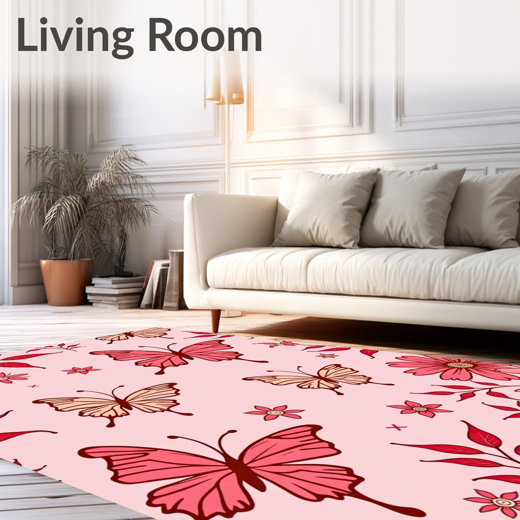 Pink Butterflies and Floral Garden Rug