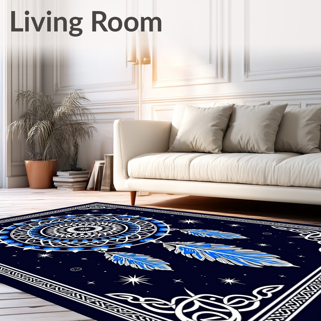Midnight Blue Dreamcatcher Feather Rug