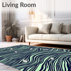Navy Aqua Waves Small Boat Scene Rug