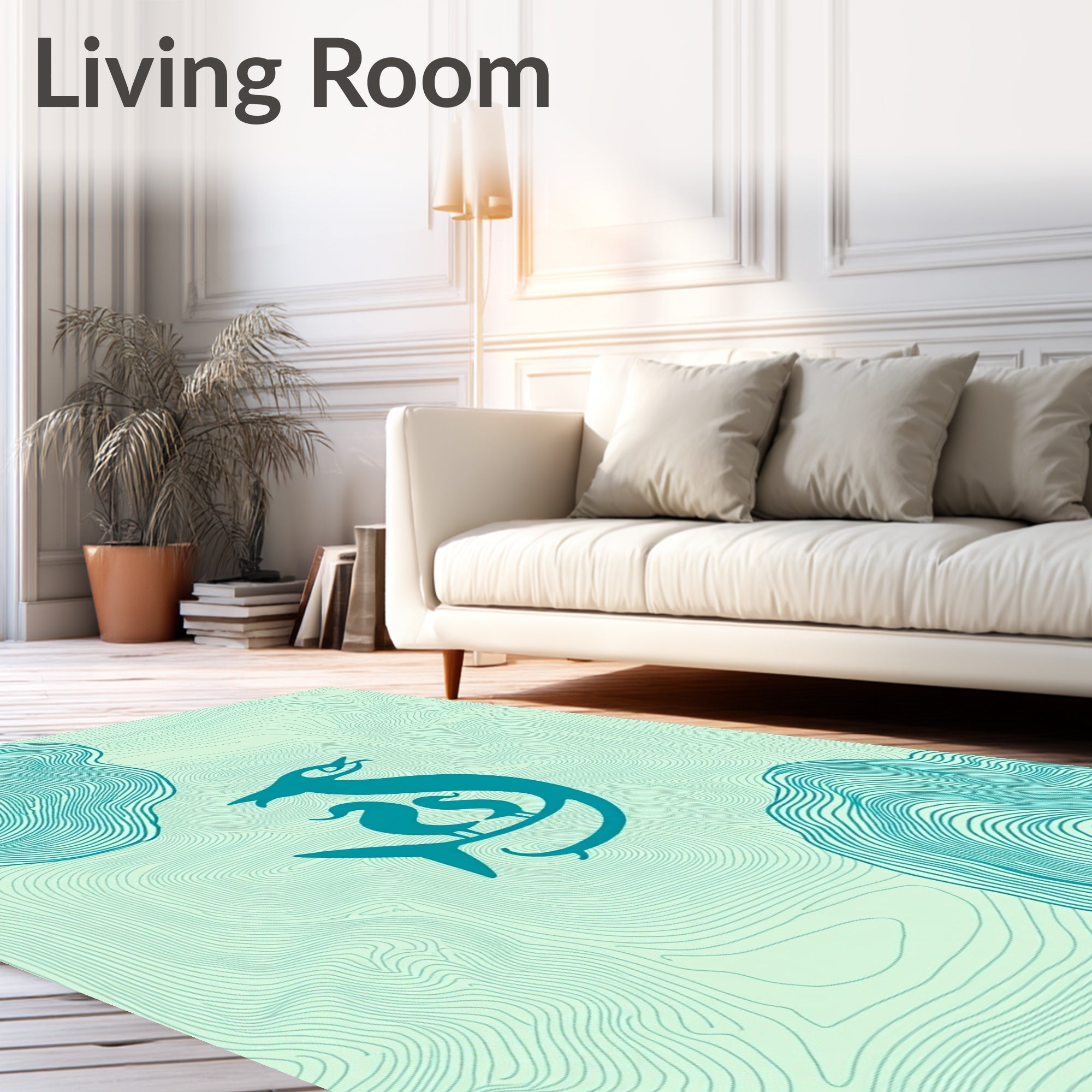 Teal Serpentine Bird Family Topography Rug