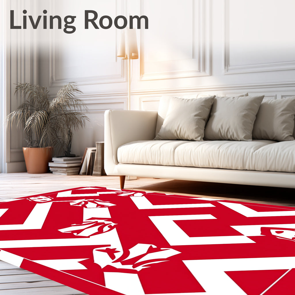 Bold Red Abstract Face and Chevron Rug