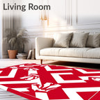 Bold Red Abstract Face and Chevron Rug