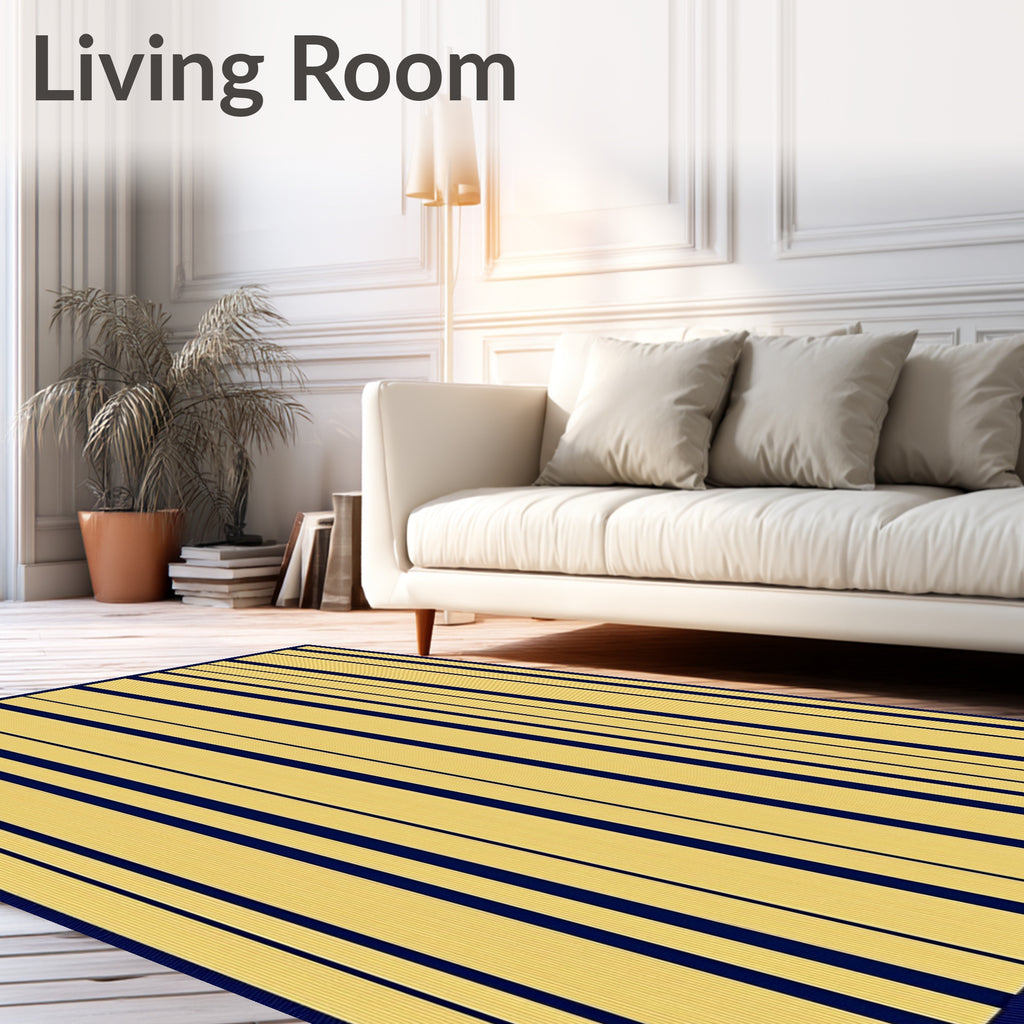 Golden Navy Vertical Stripe Rug