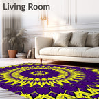 Vibrant Purple Yellow Sunburst Mandala Rug