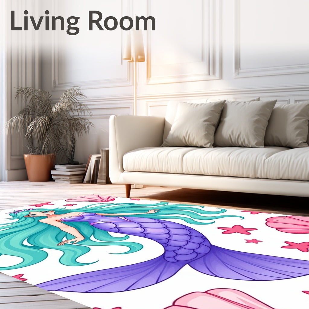 Aqua Mermaid Purple Seashell Star Rug