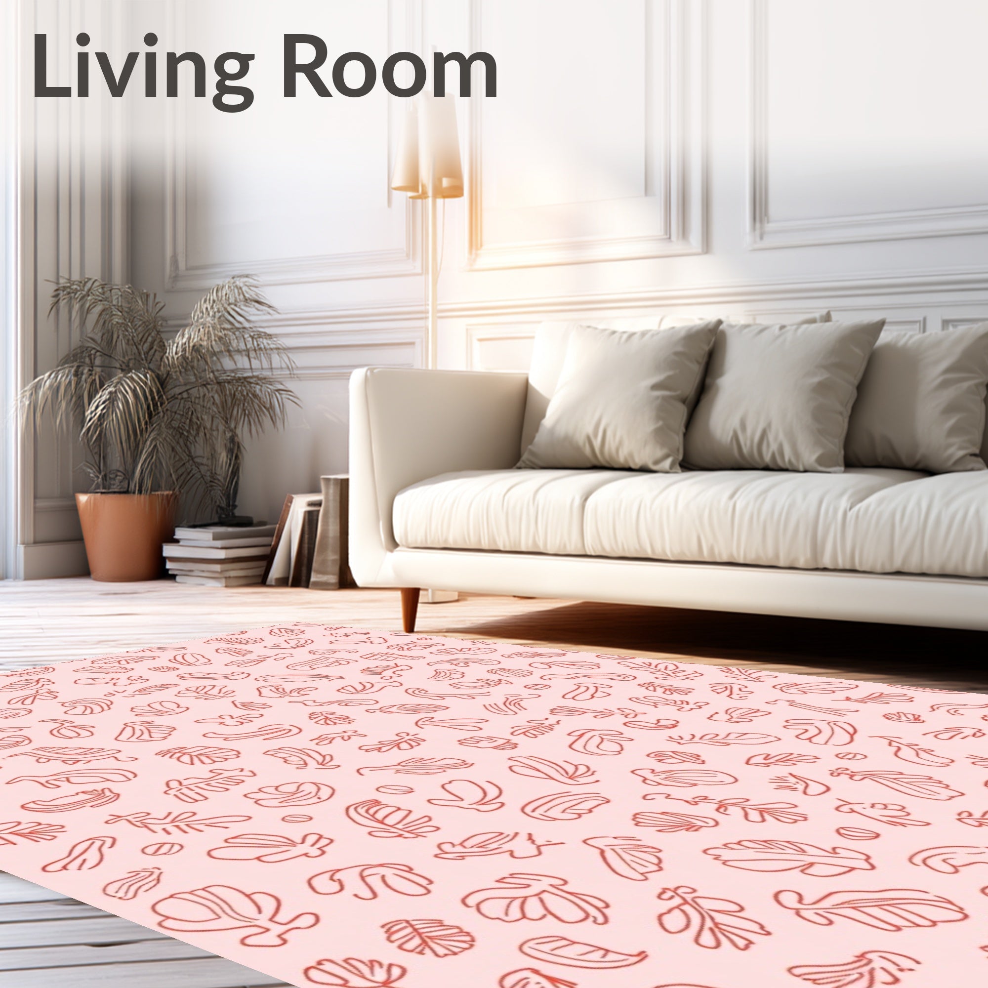 Coral Botanicals Scattered Line Art Rug