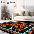 Bold Orange Tiger Floral Border Rug