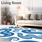 Deep Blue Wavy Organic Swirls Rug