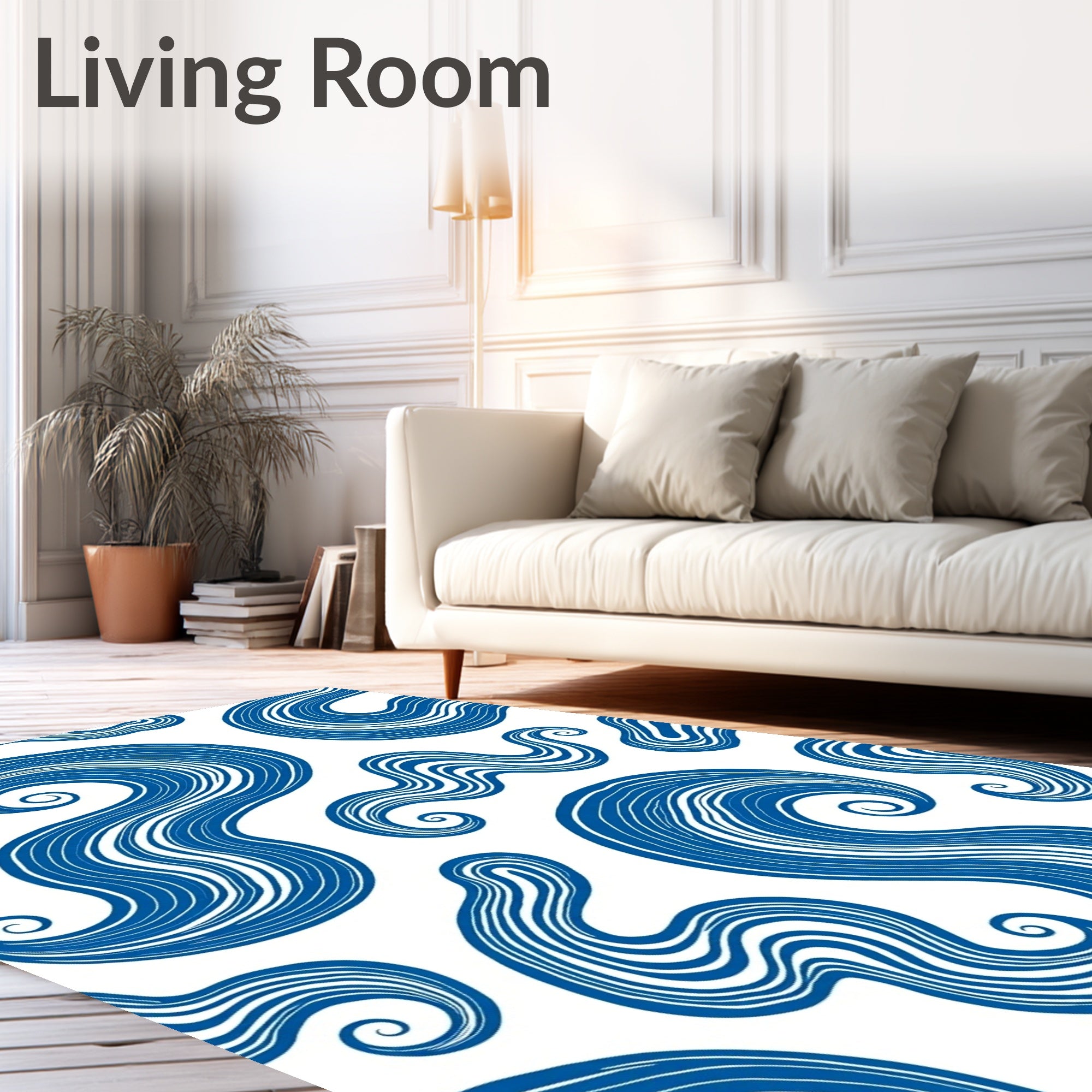 Deep Blue Wavy Organic Swirls Rug