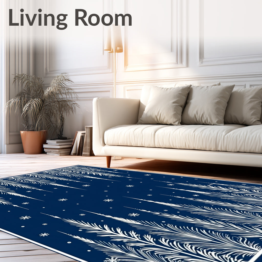 Deep Blue White Frosty Forest Rug