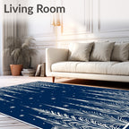 Deep Blue White Frosty Forest Rug