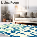 Blue Green Alphabet Nature Motifs Rug