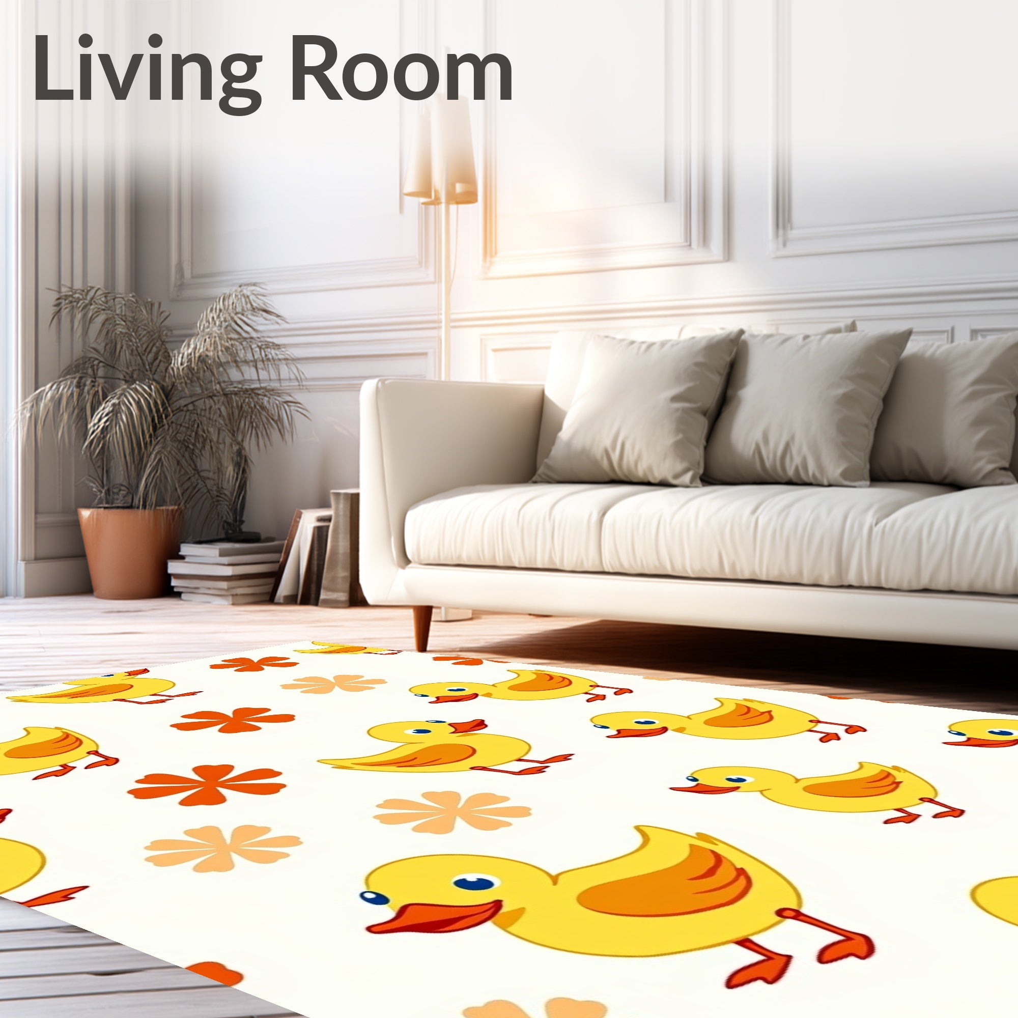 Whimsical Yellow Duckling Floral Ensemble Rug