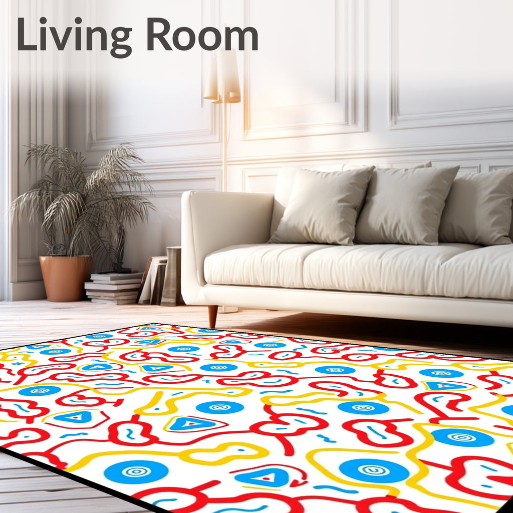 Whimsical Red Yellow Blue Abstract Shapes Rug