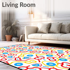Whimsical Red Yellow Blue Abstract Shapes Rug