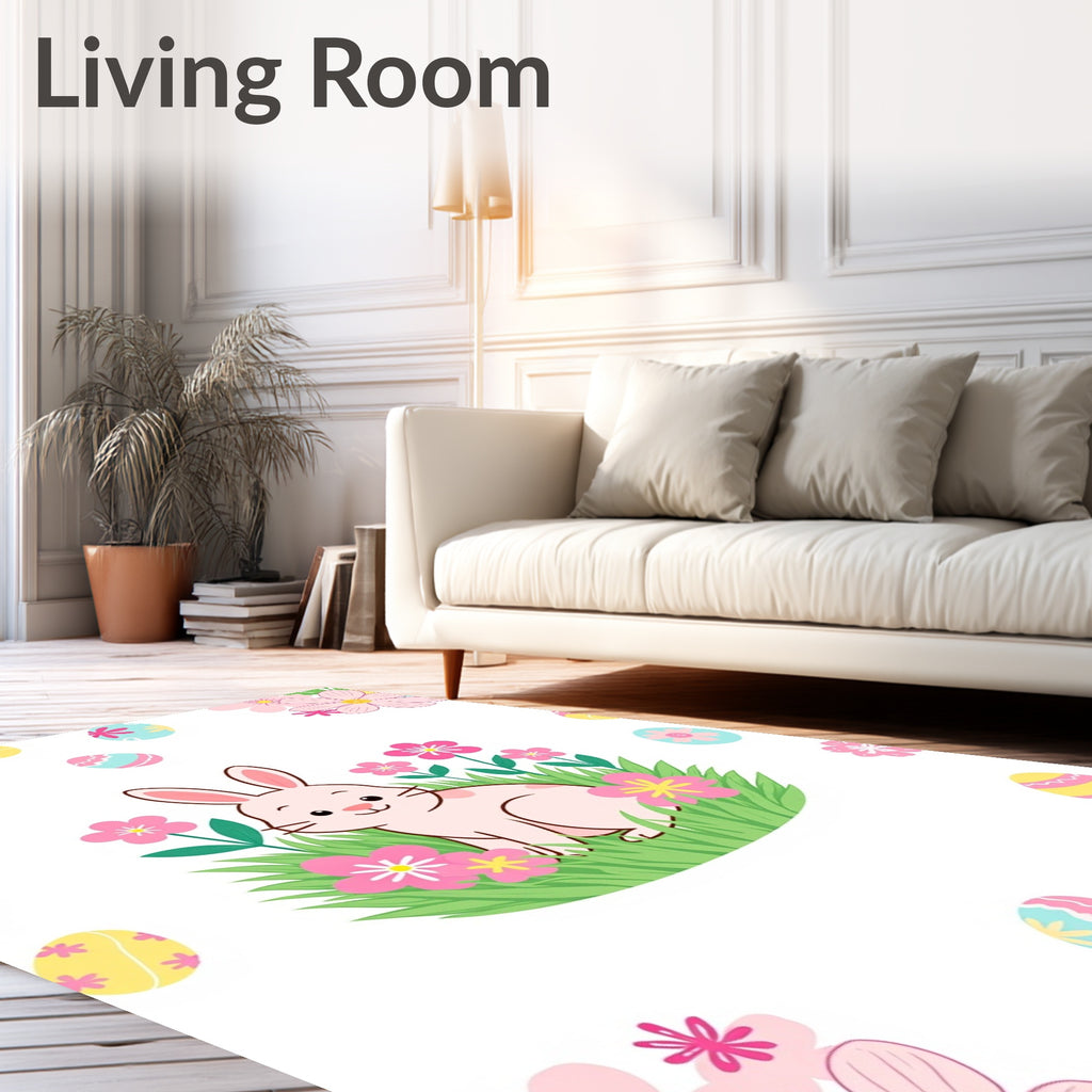 Whimsical Easter Bunny Floral Meadow Rug