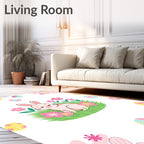 Whimsical Easter Bunny Floral Meadow Rug
