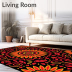 Bold Red Yellow Sunflower Mandala Rug