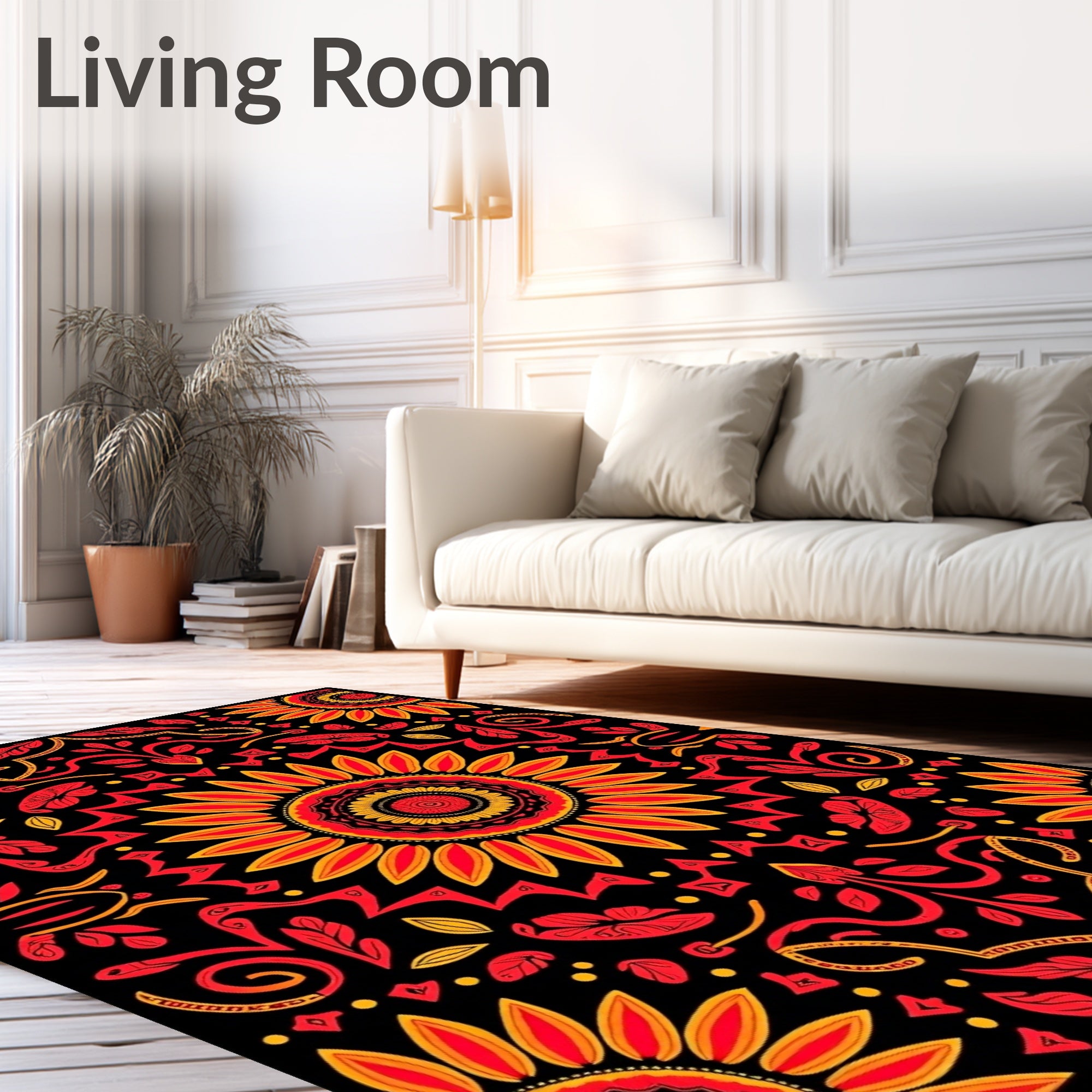 Bold Red Yellow Sunflower Mandala Rug