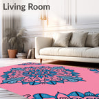 Shimmering Blue Floral Mandala Pink Background Rug