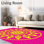 Vibrant Yellow Pink Mandala Sunburst Rug