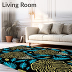 Tropical Yellow Floral Turquoise Fern Black Rug