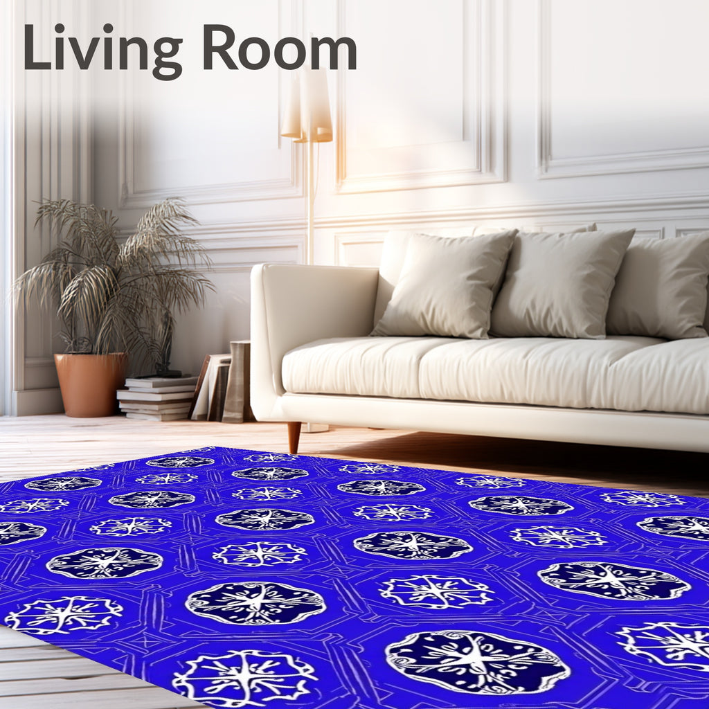 Blue White Geometric Floral Medallion Rug