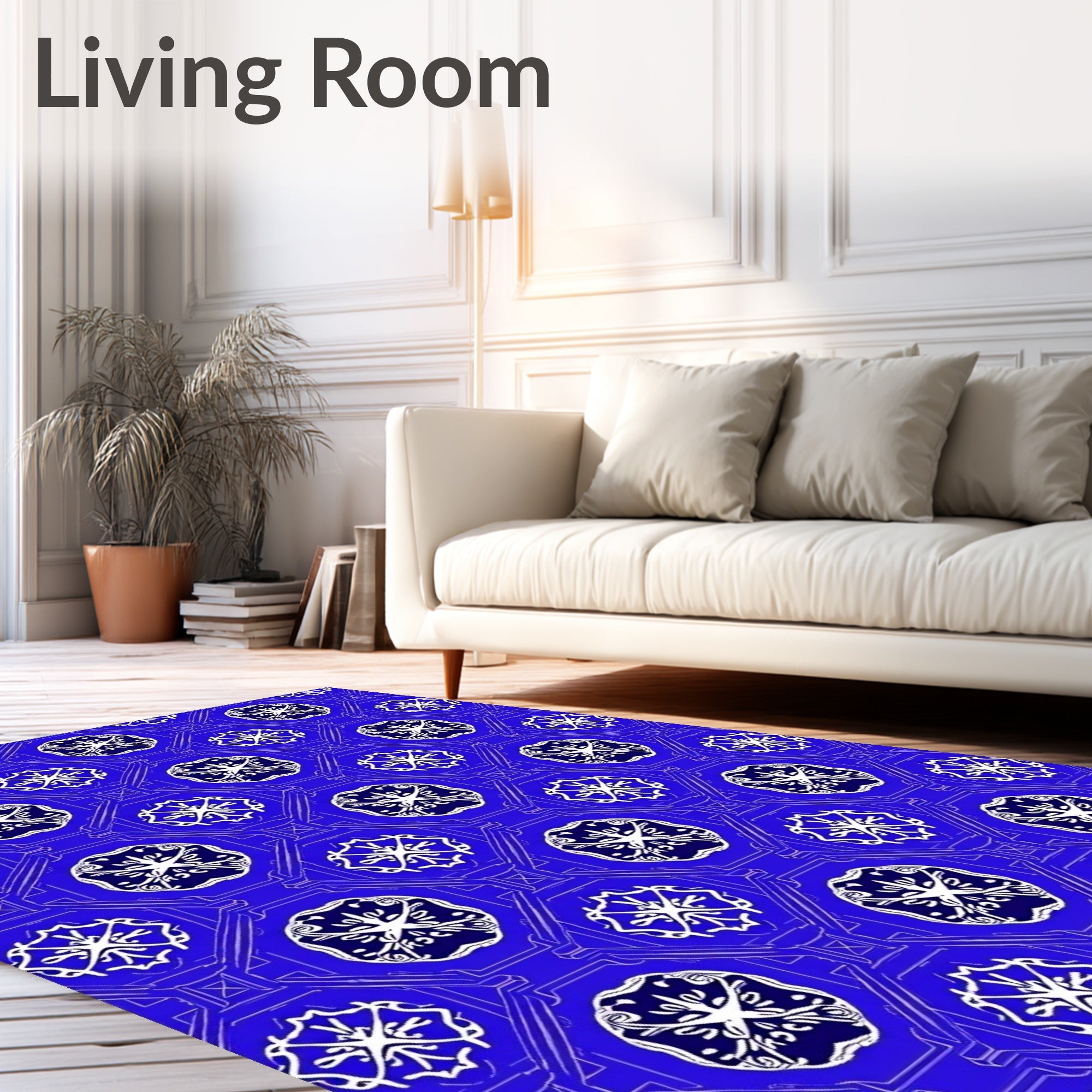 Blue White Geometric Floral Medallion Rug