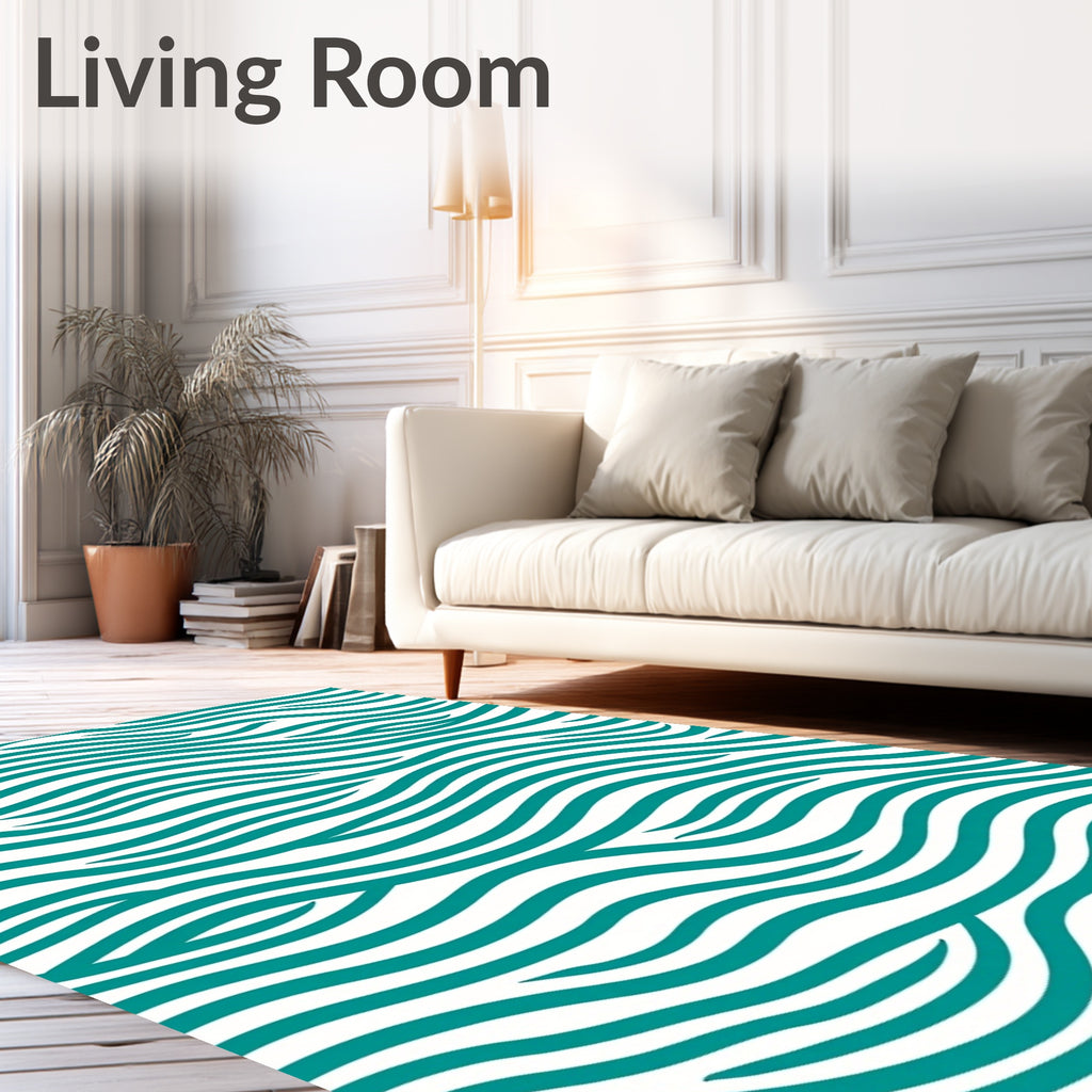 Teal Ocean Wave Abstract Rug
