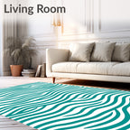 Teal Ocean Wave Abstract Rug