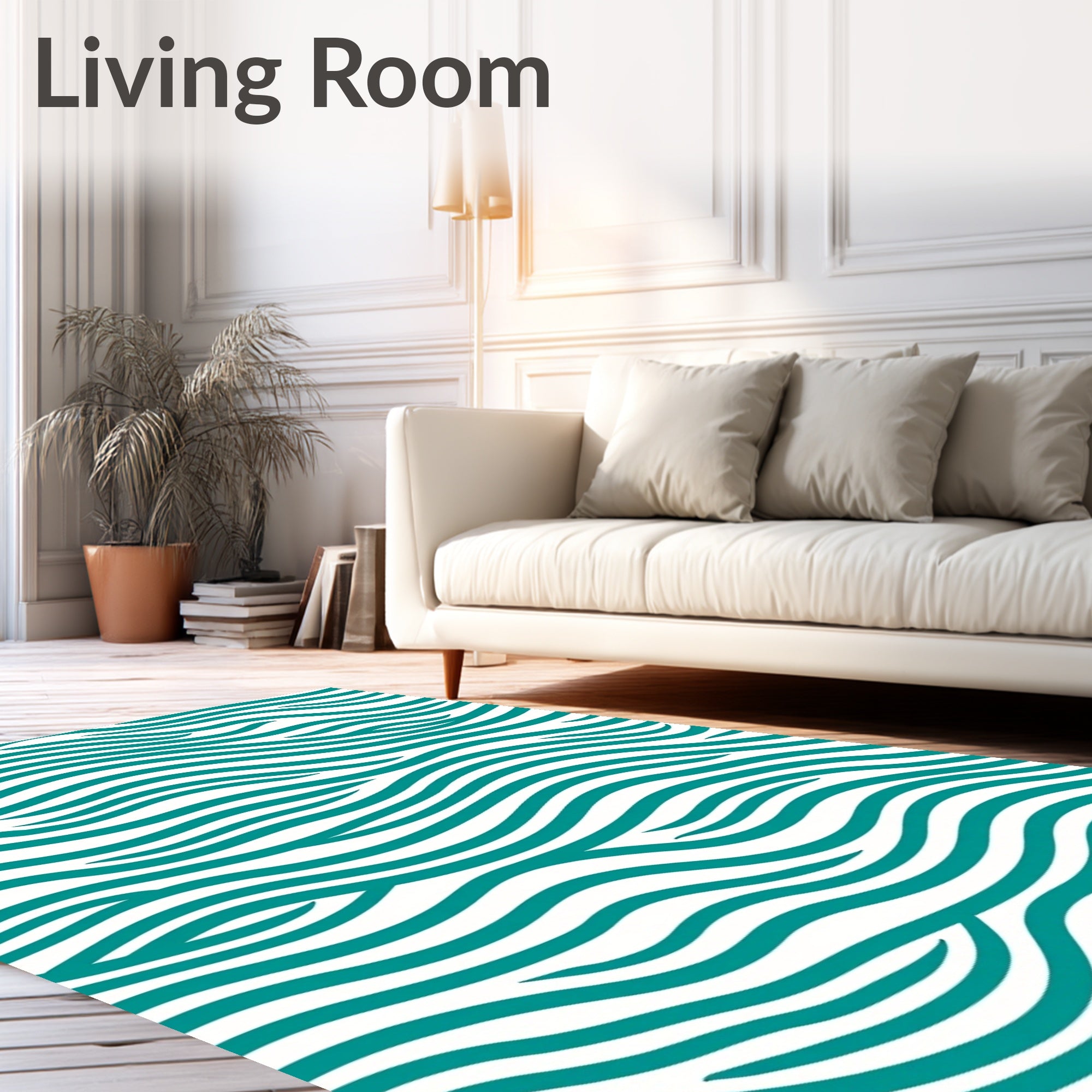 Teal Ocean Wave Abstract Rug