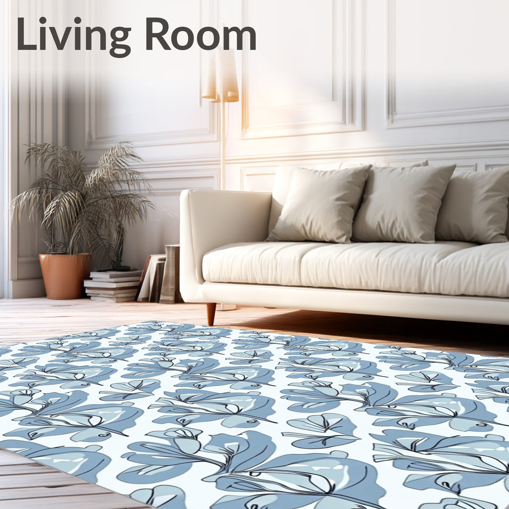 Soft Blue Botanical Outline Cluster Rug