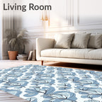 Soft Blue Botanical Outline Cluster Rug